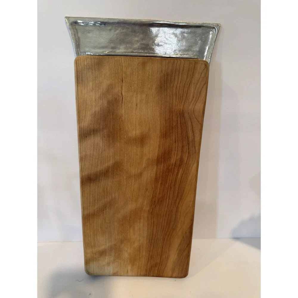 Handcrafted Wooden Charcuterie Serving Board with Decorative Leaf Metal Trim 14